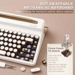 YUNZII QL75 Wireless Typewriter Hot Swap Retro Mechanical Keyboard,Punk Round Keycaps,RGB Backlit QMK/VIA Programmable, Multi-Device Keyboard with 2.4GHz/Type-C/BT5.0 (White, Cocoa Cream V2 Switch)