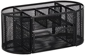 Amazon Basics Mesh Desk Organizer with Pen Holder, Pullout Drawer and Office Caddy Storage, 9.25" x 4.53" x 3.94", Black
