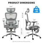 hujusko Mesh Ergonomic Office Chair with Footrest,High Back Mesh Gaming Chair with Lumbar Support,Adjustable Headrest and Armrests for Home Office Desk Chair (Modern, Grey)