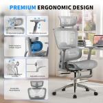 hujusko Mesh Ergonomic Office Chair with Footrest,High Back Mesh Gaming Chair with Lumbar Support,Adjustable Headrest and Armrests for Home Office Desk Chair (Modern, Grey)