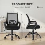 DUMOS Office Desk Chair - Ergonomic Mid Back with Lumbar Support & Rocking Mode, Height Adjustable with Fixed Armrest, Storage Back for Computer, Gaming, Conference, Meeting, 360° Swivel, Black