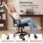 DUMOS Office Desk Chair - Ergonomic Mid Back with Lumbar Support & Rocking Mode, Height Adjustable with Fixed Armrest, Storage Back for Computer, Gaming, Conference, Meeting, 360° Swivel, Black