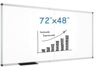 VIZ-PRO Magnetic Dry Erase Board, 72 X 48 Inches, Foldable Wall-Mounted Whiteboard with Silver Aluminum Frame & Marker Tray for School Office and Home 6' X 4'