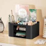 Marbrasse Pen Organizer with 2 Drawer, Multi-Functional Pencil Holder for Desk, Desk Organizers and Accessories with 5 Compartments + Drawer for Office Art Supplies (Black)
