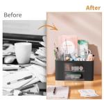 Marbrasse Pen Organizer with 2 Drawer, Multi-Functional Pencil Holder for Desk, Desk Organizers and Accessories with 5 Compartments + Drawer for Office Art Supplies (Black)