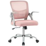 DUMOS Home Office Computer Chair - Ergonomic Mid Back Desk with Lumbar Support and Rocking Mode, Height Adjustable with Flip-up Armrest, for Conference Meeting Room, 360° Swivel, Adults, Pink