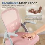 DUMOS Home Office Computer Chair - Ergonomic Mid Back Desk with Lumbar Support and Rocking Mode, Height Adjustable with Flip-up Armrest, for Conference Meeting Room, 360° Swivel, Adults, Pink