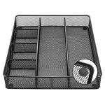 Amazon Basics Metal Mesh Desk Organizer with 6 Compartments, Anti-Slip Pen Holder Storage Tray for Office Supplies and Home, Black