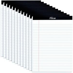 Alitte Legal Notepads 8.5 x 11, Pack of 12 - Perforated Wide Ruled Writing Pad - Premium Thick Paper, No Ink Bleeding - Blank Legal Pads For Home, Office, School, Business - 50 Sheets Per Notebook