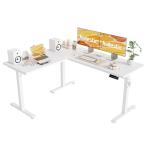 Agilestic 59 Inch L Shaped Standing Desk Adjustable Height, Electric Corner Standing Desk, Sit Stand Computer Table with Splice Board, White