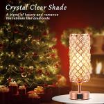 Hong-in Crystal Table Lamp - 3-Way Dimmable Touch Control, Rose Gold Bedside Lamp with USB C and A Ports, Nightstand Light for Living Room, Bedroom, Home Office (Bulb Included)