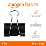 Amazon Basics Sturdy Binder Clips, Office Supplies, Small 0.75 in, Document Organizing, School Supplies, Black, 144 Count