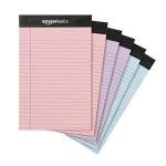 Amazon Basics Narrow Ruled Writing Pads, Perforated, 5" x 8", Multicolor, 6-Pack of 50 Sheets