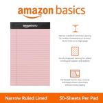 Amazon Basics Narrow Ruled Writing Pads, Perforated, 5" x 8", Multicolor, 6-Pack of 50 Sheets