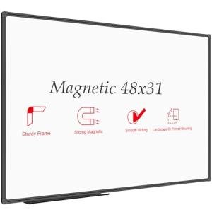 JILoffice Magnetic Whiteboard/White Board, Dry Erase Board 48 x 31 Inch, Black Aluminum Frame Wall Mounted Board for Office Home and School