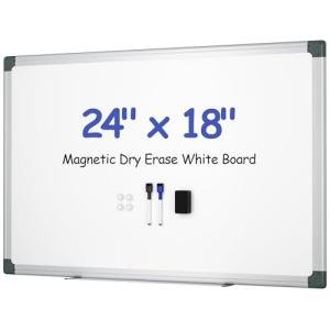 SCRIBANX Magnetic White Board for Wall, 24" x 18" Dry Erase Board Kit with 2 Magnetic Dry Erase Markers, 4 Magnets, Eraser, Pen Tray & Mounting Kit – White Board Dry Erase for Home, Office, School