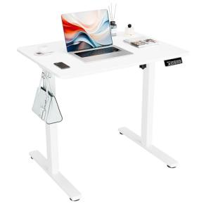ERGOMAKER Electric Standing Desk, 31.5" x 23.6" Height Adjustable Sit Stand Desk with Splice Board for Home Office, Computer Desk Memory Preset (White Frame, White Desktop)