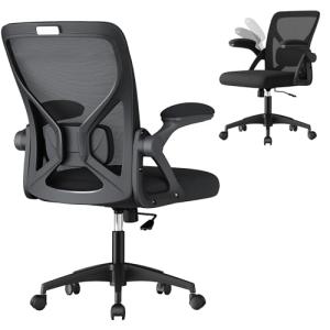 VASAGLE Ergonomic Mesh Office Chair with Adjustable Lumbar Support, 90-105° Tilt Function, Wide Seat, Flip‑Up Armrests, Computer Desk Chair for Home Office, Ink Black UOBN045BH01S