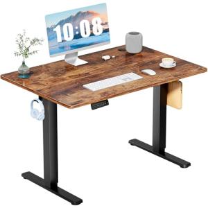 DUMOS 40 Inch Electric Standing Desk Height Adjustable, Sit to Stand Up Computer Workstations Work PC Table Home Office Study Writing Gaming Desks with Memory Presets for Walking Pad, Bedroom, Rustic