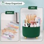 SKYDUE 360 Degree Rotating Desk Organizer, Dual-Purpose Pencil Pen Holder for Desk, Rotating Desk Pen Organizer with 5 Slots, Art Supplies, Pencil Cup for Office, School, Home