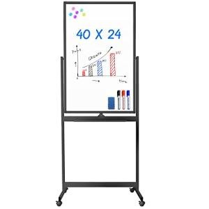 maxtek Magnetic Mobile White Board, 40 x 24 Double Sided Dry Erase Board Rolling Whiteboard, Aluminum Frame Standing Whiteboard on Wheels for Home Office Classroom (40 x 24 Black)