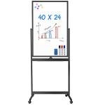 maxtek Magnetic Mobile White Board, 40 x 24 Double Sided Dry Erase Board Rolling Whiteboard, Aluminum Frame Standing Whiteboard on Wheels for Home Office Classroom (40 x 24 Black)