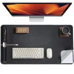 Premium Double-Sided Faux Leather Desk Pad – Non-Slip, Waterproof, with Magnetic Cable Organizer & File Storage – Designed for Offices & Creative Spaces – Durable & Easy to Clean（Black）