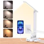 One Beat Desk Lamp with 6 Outlets 4 USB Ports(2×USB-C),Eye Protection Table Lamp Power Strip with 4 Color Modes 5 Brightness Touch LED Desk Lamps for Home Office College Dorm Room Essentials(White