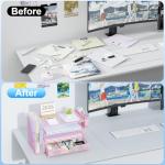 gianotter Desk Organizers and Accessories with File Holder, 4-Tier Desk Accessories & Workspace Organizers with Drawer and 2 Pen Holder, Paper Organizer for Office Supplies (Pink)