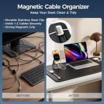 Premium Double-Sided Faux Leather Desk Pad – Non-Slip, Waterproof, with Magnetic Cable Organizer & File Storage – Designed for Offices & Creative Spaces – Durable & Easy to Clean（Black）