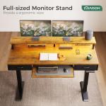 AODK Electric Standing Desk with Drawers & Keyboard Tray, 55 Inch Height Adjustable Gaming Desk with Power Outlets & LED Lights, Sit Stand Table with Monitor Stand for Home, Office, Rustic Brown