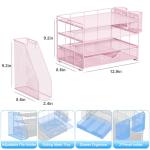 gianotter Desk Organizers and Accessories with File Holder, 4-Tier Desk Accessories & Workspace Organizers with Drawer and 2 Pen Holder, Paper Organizer for Office Supplies (Pink)