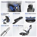 marrap Ergonomic Office Chair, Mesh Seat Cushion with 3D Armrests and 3D Headrest, Adjustable Lumbar Support with 90-120° Rocking Function, Black