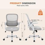 Sweetcrispy Office Computer Desk Chair, Ergonomic Mid-Back Mesh Rolling Work Swivel Task Chairs with Wheels, Comfortable Lumbar Support, Comfy Flip-up Arms for Home, Bedroom, Study, Student, Gray