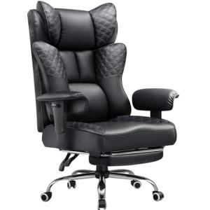 GTPLAYER Big and Tall Office Chair 400LBS Wide Ergonomic Gaming Chair with Deluxe Embossing Designed Leather with Foot Rest,150°Reclining Adjustable Soft Armrests Pocket Spring Back Support and Pillow