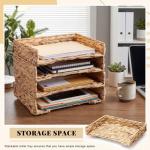 Yeaqee 4 Pcs Stackable Water Hyacinth Letter Tray, 13.4" L x 10" W x 2.4" H A4 File Paper Organizer, Woven Desk Storage Mail Basket for Office Home Magazine Document