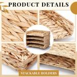 Yeaqee 4 Pcs Stackable Water Hyacinth Letter Tray, 13.4" L x 10" W x 2.4" H A4 File Paper Organizer, Woven Desk Storage Mail Basket for Office Home Magazine Document
