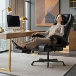 Shahoo Massage Office Chair with Heat & 6 Vibration Points, 400LBS Big and Tall Office Chair with Foot Rest, High Back Ergonomic Reclining Executive Desk Chair for Home Office Desk, PU Leather, Black