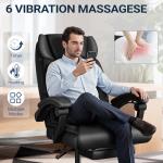 Shahoo Massage Office Chair with Heat & 6 Vibration Points, 400LBS Big and Tall Office Chair with Foot Rest, High Back Ergonomic Reclining Executive Desk Chair for Home Office Desk, PU Leather, Black