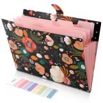 SKYDUE Expanding File Folder with 5 Pockets, Floral Accordion File Organizer for Important Document, Portable Receipt Paper Organizer, School Office Supplies Black