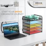 Letter Tray Paper Organizer 5-Tier Desk Organizer File Organizer Paper Holder with Handle, Metal Desktop Document Shelf Tray Office Classroom Organization - Black