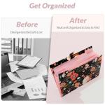 SKYDUE Expanding File Folder with 5 Pockets, Floral Accordion File Organizer for Important Document, Portable Receipt Paper Organizer, School Office Supplies Black
