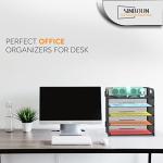 Letter Tray Paper Organizer 5-Tier Desk Organizer File Organizer Paper Holder with Handle, Metal Desktop Document Shelf Tray Office Classroom Organization - Black
