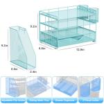 gianotter Desk Organizers and Accessories with File Holder, 4-Tier Desk Accessories & Workspace Organizers with Drawer and 2 Pen Holder, Paper Organizer for Office Supplies (Blue)