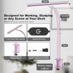 Airlonv LED Desk Lamp for Office Home, Eye-Caring Desk Light with Stepless Dimming Adjustable Flexible Gooseneck, 10W USB Adapter Desk Lamp with Clamp for Reading, Study, Workbench (Pink)