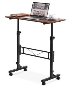 Amztabler Small Standing Desk Adjustable Height, Mobile Stand Up Desk with Wheels, 32 Inch Portable Rolling Desks Conference Room Tables for Walking Pad Treadmill Wood Rustic
