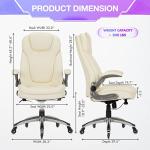 COLAMY Ergonomic High Back Office Chair, Ivory Bonded Leather Executive Desk Chair with Flip-up Arms, Thick Cushion, Silent Nylon Wheels, Adjustable Height & Rocking Function, 300lbs Capacity