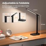 Desk Lamp with Charger, 10%-100% Stepless Dimmable & 5 Color Modes Study Lamp, Touch Control, 30-/60-minute Timer, USB Charging Output Port, CRI≥90, Eye-Caring Foldable LED Desk Lamps for Home Office