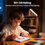 Desk Lamp with Charger, 10%-100% Stepless Dimmable & 5 Color Modes Study Lamp, Touch Control, 30-/60-minute Timer, USB Charging Output Port, CRI≥90, Eye-Caring Foldable LED Desk Lamps for Home Office
