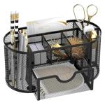 SUPEASY Mesh Desk Organizer, Desk Accessories & Workspace Organizers with Drawers, Pencil Holder for Desk with 9 Compartments for Office Supplies, 8.6 x 4.3 x 4.1 Inch, Black